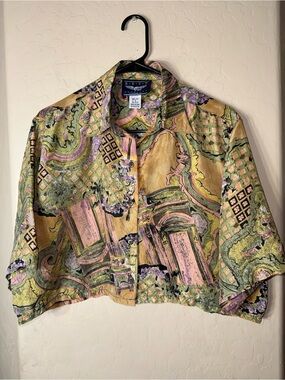 Vintage 90s B.E.S.T. American Clothing Co. 100% Silk Abstract Print Blouse S